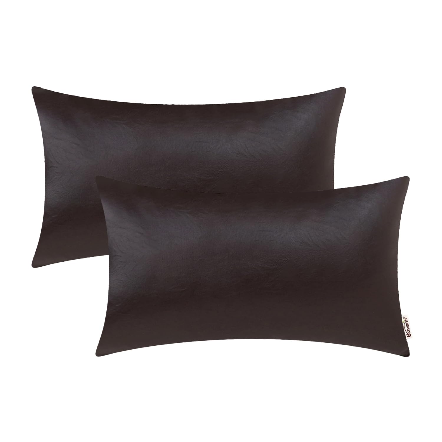 Brawarm Faux Leather Throw Pillow Covers 12 X 20 Inches - Seal Brown Leather Lumbar Pilow Covers Pack Of 2, Solid Dyed Leather P